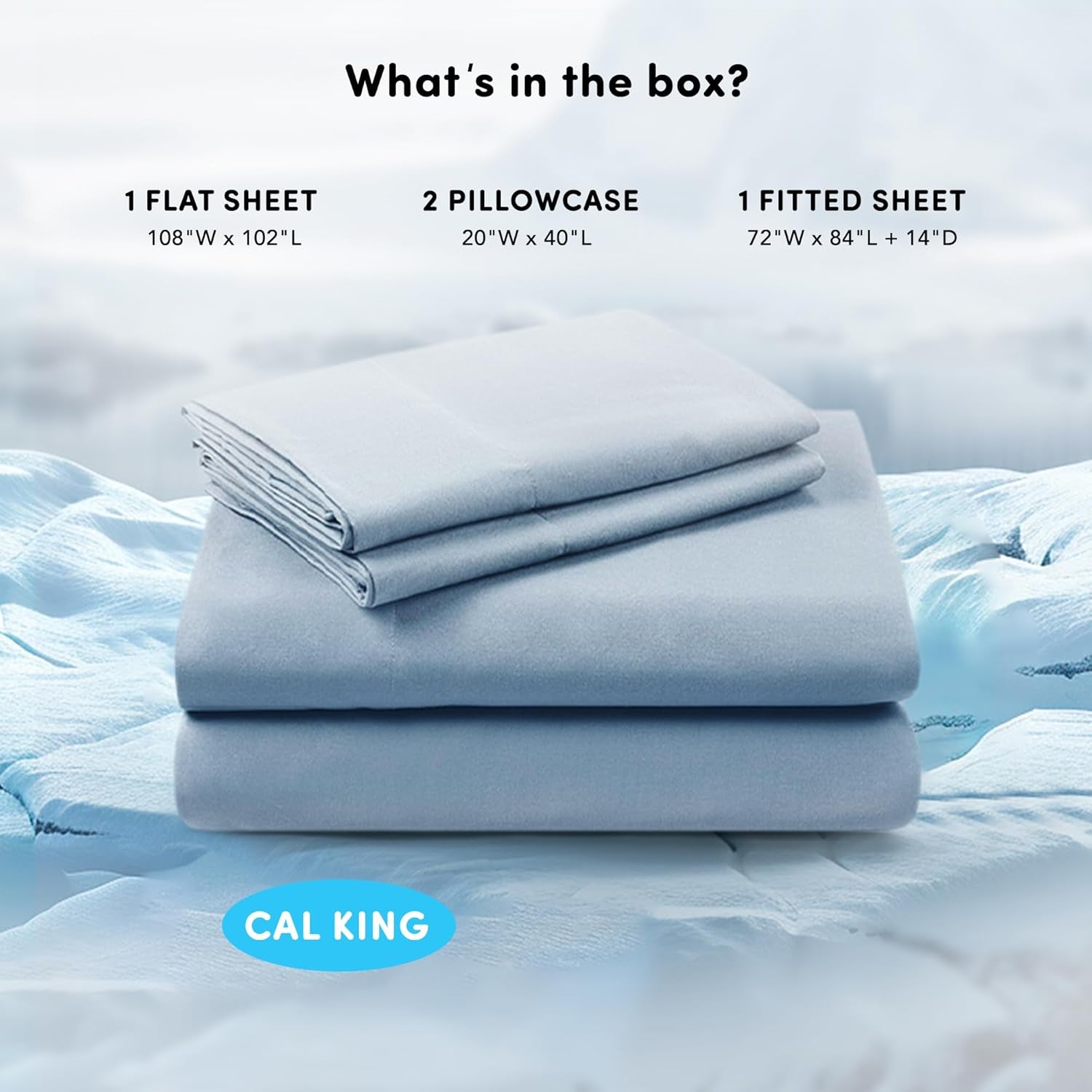 Coolmax Moisture Wicking Sheet Set Soft, Fade Resistant, All Elastic Deep Pocket Fits up to 16" Mattress - Warm Weather Cooling Sheets for Night Sweats, Cal King, Blue, 4 Piece