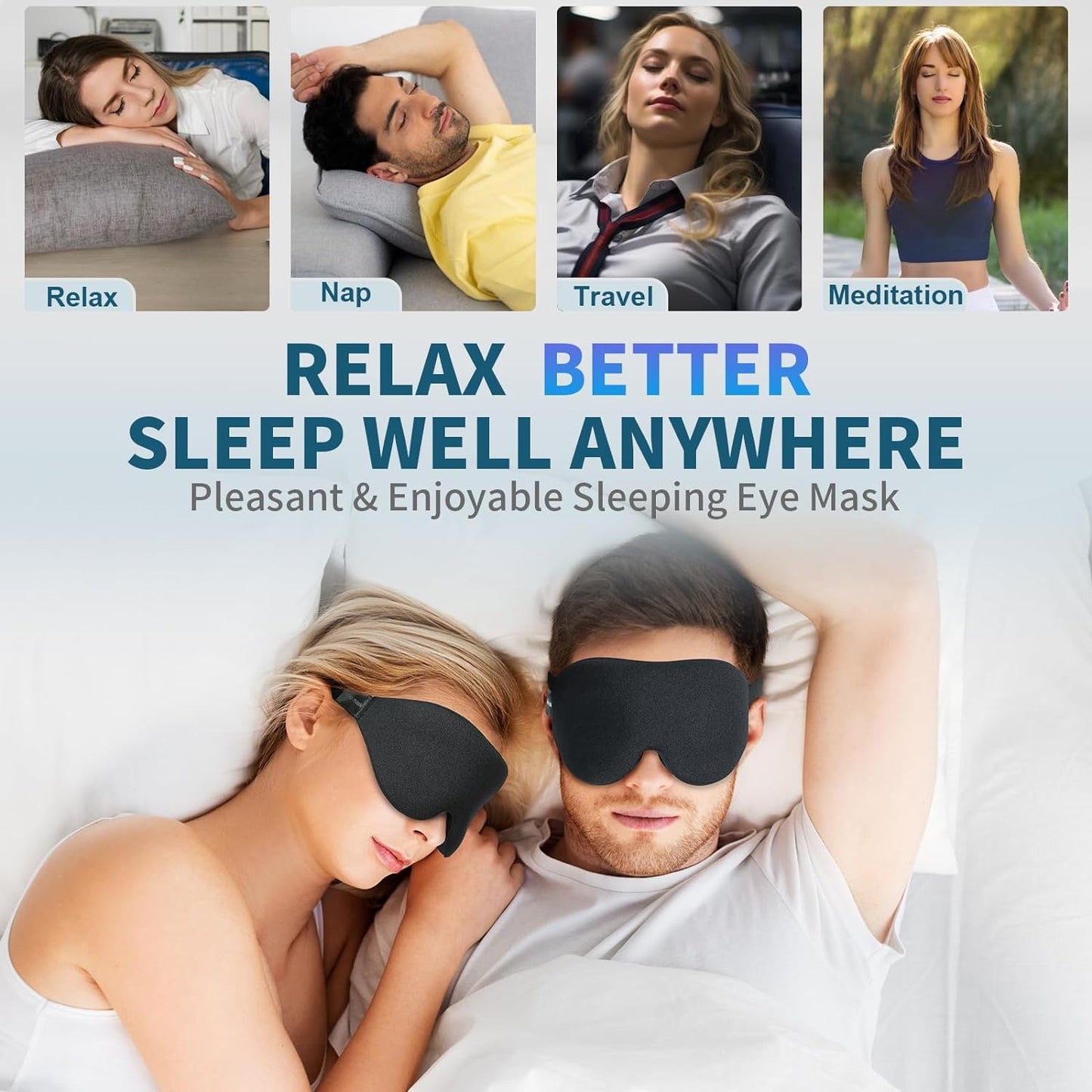 Sleep Mask for Side Sleeper, Light Blocking Sleeping Eye Mask for Women Men, 3D Contoured Cup Night Blindfold, Luxury Eye Cover Eyeshade with Adjustable Strap for Travel, Nap, Black