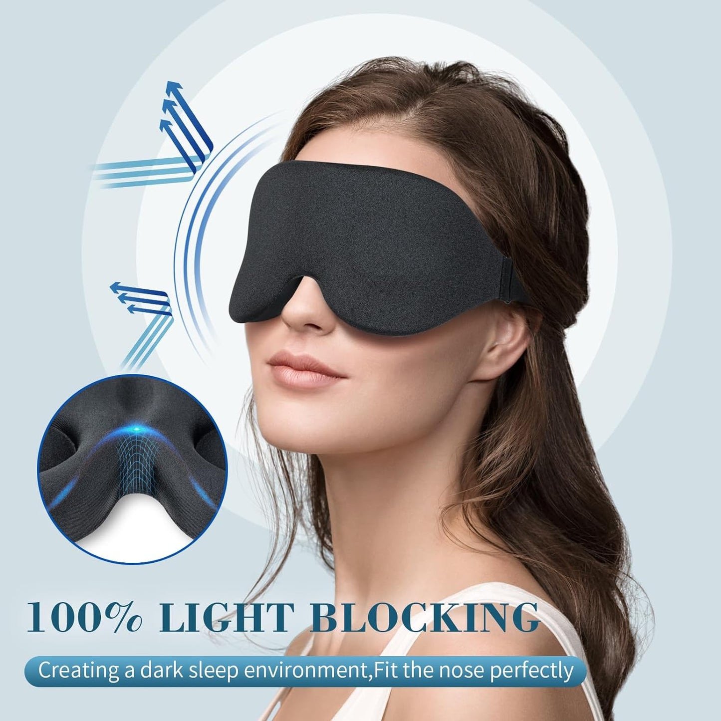 Sleep Mask for Side Sleeper, Light Blocking Sleeping Eye Mask for Women Men, 3D Contoured Cup Night Blindfold, Luxury Eye Cover Eyeshade with Adjustable Strap for Travel, Nap, Black