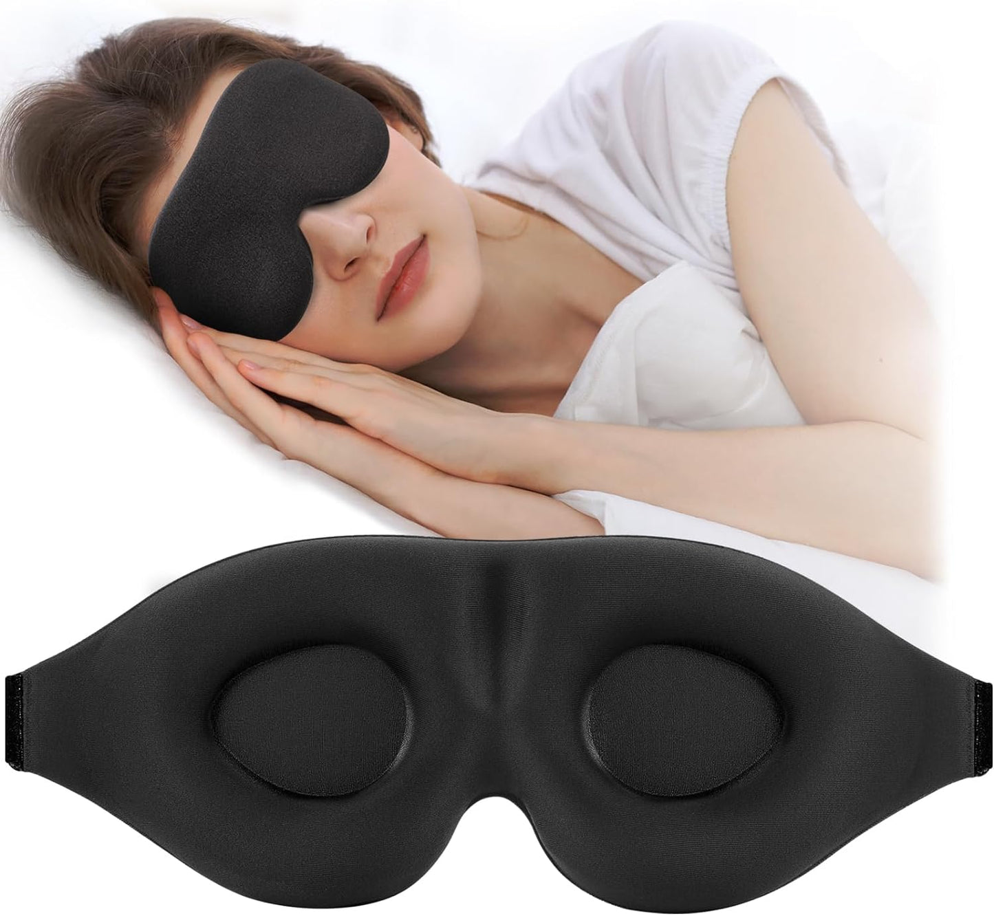 Sleep Mask for Side Sleeper, Light Blocking Sleeping Eye Mask for Women Men, 3D Contoured Cup Night Blindfold, Luxury Eye Cover Eyeshade with Adjustable Strap for Travel, Nap, Black